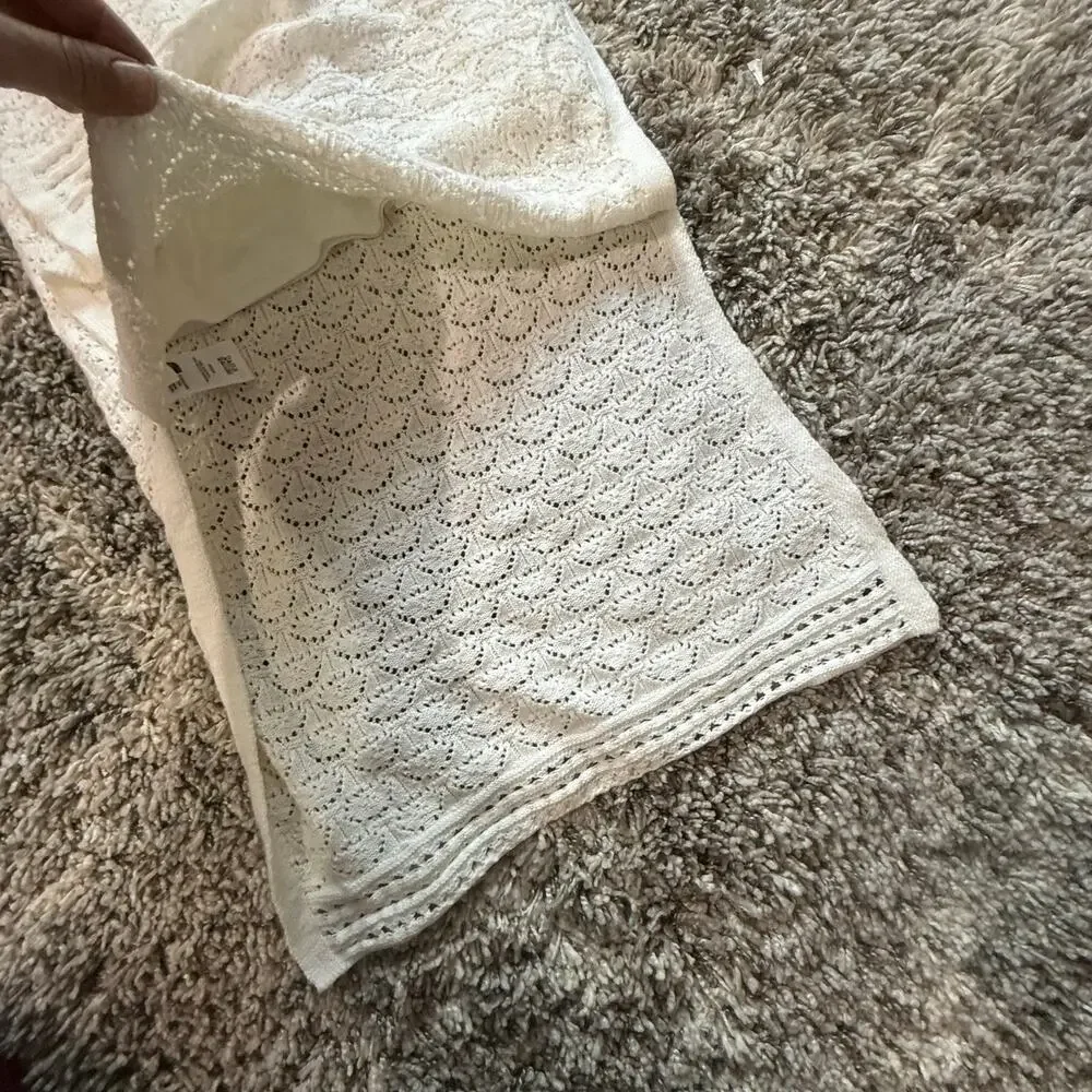 Inc International Concepts White Eyelet Crochet Side Slit Pull On Midi Skirt M - Picture 4 of 11